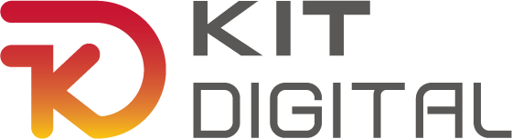 Logotipo de Kit Digital, que representa una iniciativa de transformación digital para empresas. Incluye un diseño moderno con un degradado en tonos rojos y naranjas.